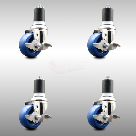 Service Caster 3.5 Inch 316SS Solid Poly Swivel 1-7/8 Inch Expanding Stem Caster Set Brake SCC SCC-SS316EX20S3514-SPUS-TLB-178-4